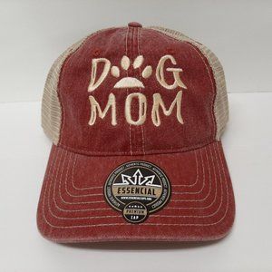 Dog Mom Embroidered Hat Cap Snapback Mesh Rust Red Cotton Front